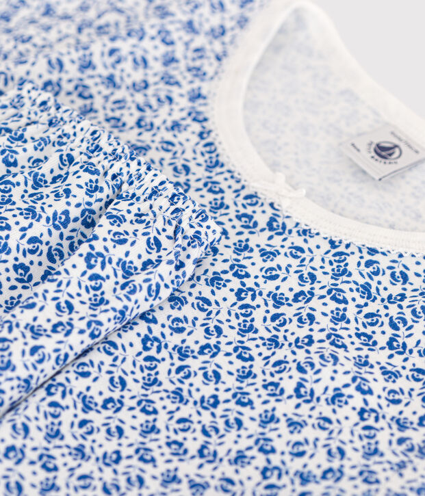 Kinder-Capripyjama aus Baumwolle mit Blumenmuster blau/blau