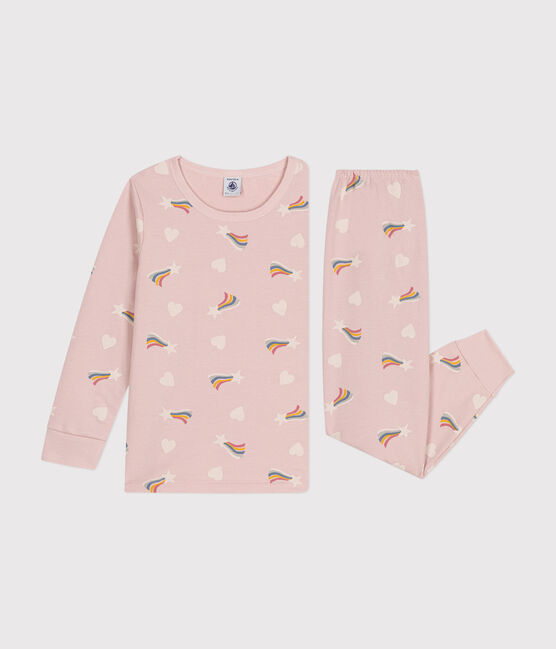 Kinder-Pyjama aus aufgerautem Molton mit Sternen und Herzen rosa SALINE/weiss MULTICO
