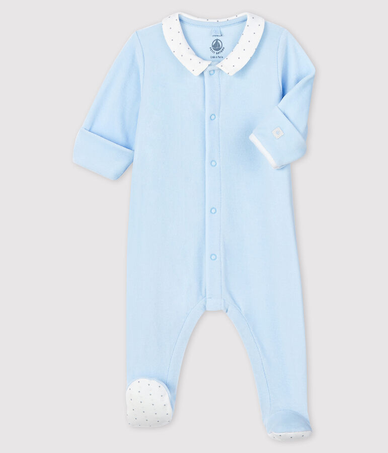 Blauer Baby-Strampler aus Nicki mit Kragen f&uuml;r Jungen blau