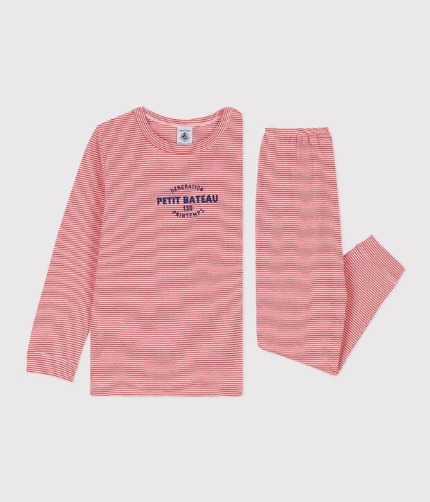 Kinderpyjama aus Baumwolle mit Streifen orange/weiss
