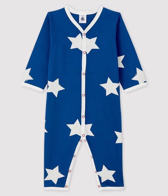 Blauer Baby-Strampler aus Rippstrick mit großem Sternenmuster blau MAJOR/weiss MARSHMALLOW