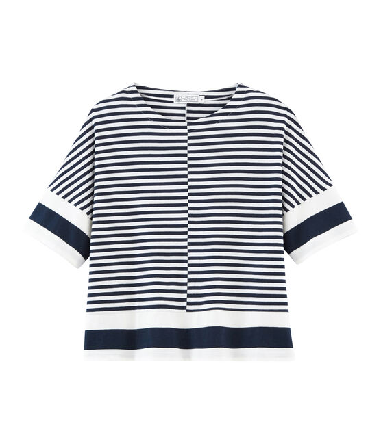 Kurzärmeliges grafisches t-shirt damen blau SMOKING/weiss MARSHMALLOW