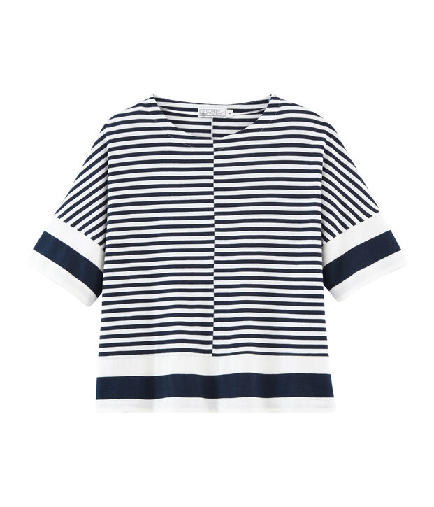 Kurz&auml;rmeliges grafisches t-shirt damen blau/weiss