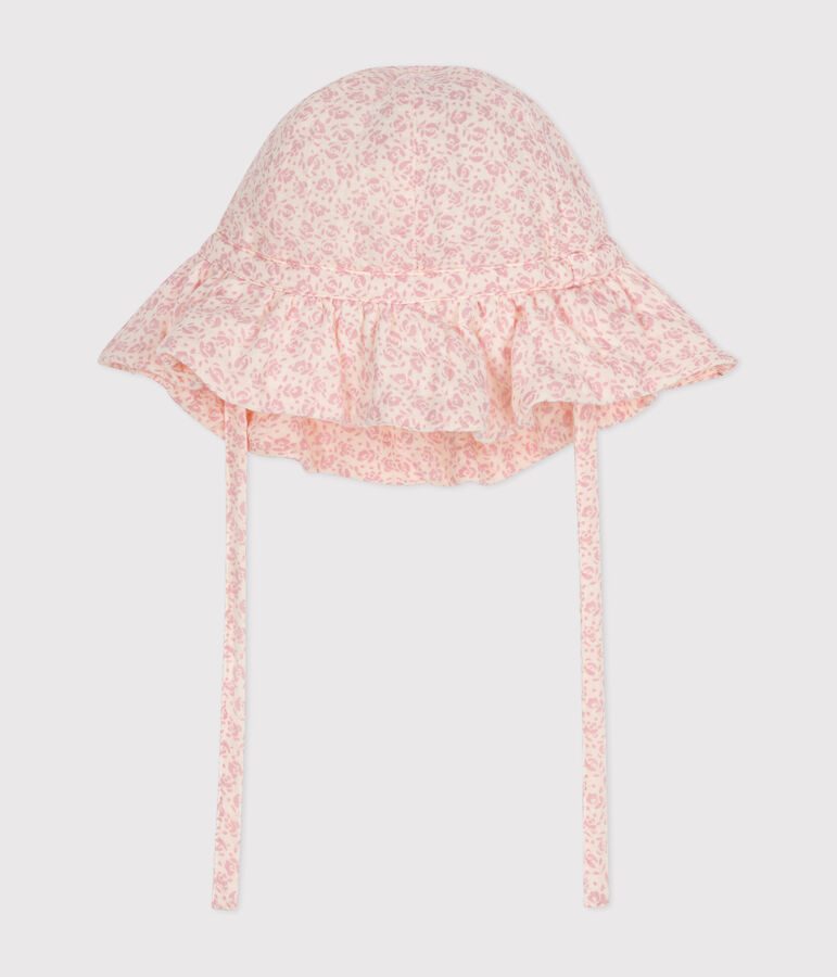 Breitkrempiger Baby-Hut aus Musselin mit rosa Blumenmuster M&auml;dchen vielfarbig