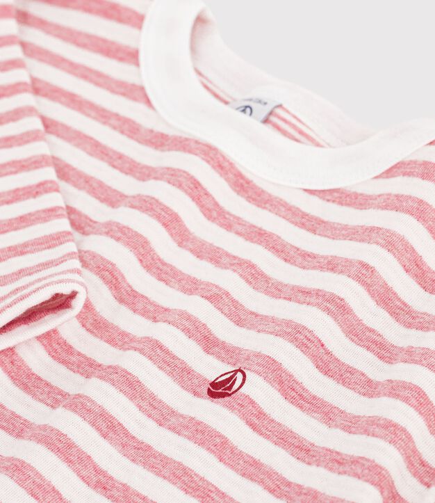 Lang&auml;rmeliges Kinder-T-Shirt mit Streifen rosa/naturfarben