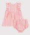 &Auml;rmelloses Baby-Kleid aus Baumwolle und dazu passender Bloomer mit Streifen rosa/weiss
