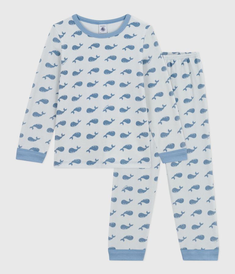 Kinder-Pyjama aus Nicki mit Walmotiv blau/blau