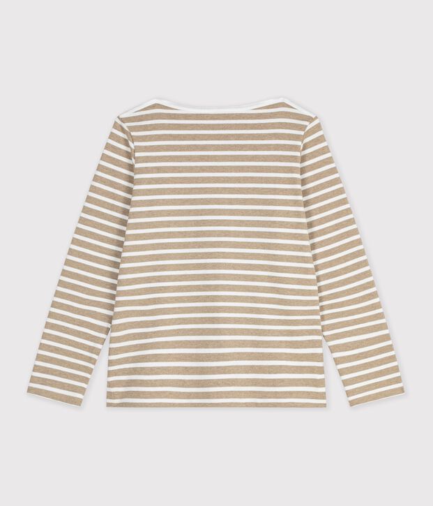 Lang&auml;rmeliges Damen-Streifenshirt Marini&egrave;re aus Baumwolle beige/weiss