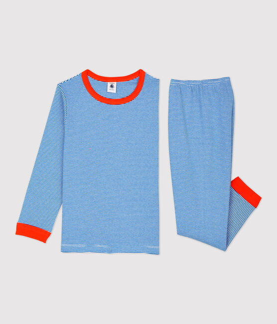 Kinderpyjama aus Baumwolle mit Ringelstreifen für Jungen blau RUISSEAU/weiss MARSHMALLOW