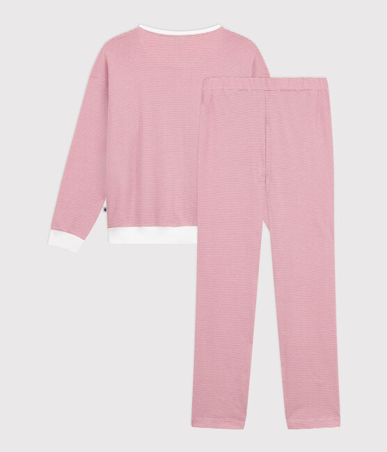 Damen-Pyjama aus Baumwolle mit Streifen rosa ROSEWOOD/ MARSHMALLOW