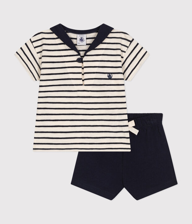 Baby-Set T-Shirt und Shorts aus Jersey naturfarben/blau