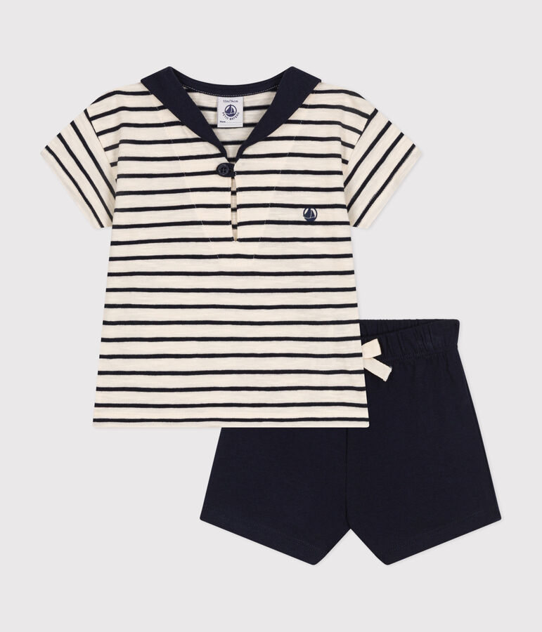Baby-Set T-Shirt und Shorts aus Jersey weiss AVALANCHE/blau SMOKING