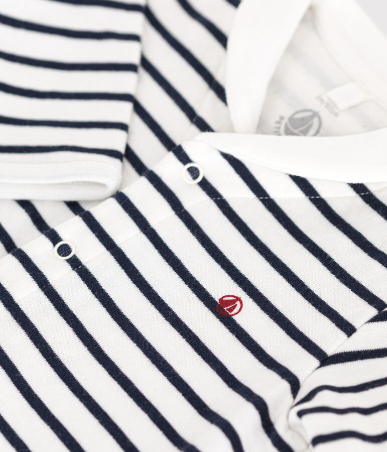 Strampler aus Doppeljersey weiss/blau