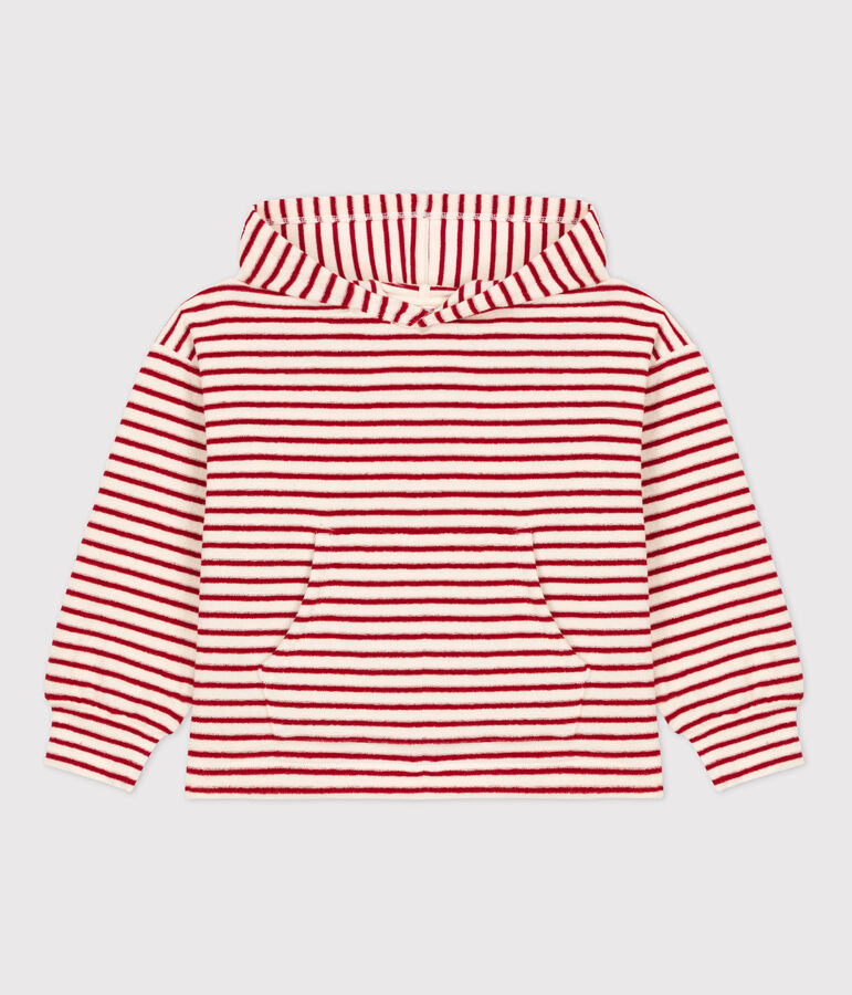 Gestreiftes Kinder-Hoodie f&uuml;r M&auml;dchen / Jungen naturfarben/rot