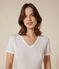 Kurzärmeliges Damen-T-Shirt L'ICONIQUE aus einfarbigem Rippstrick weiss ECUME