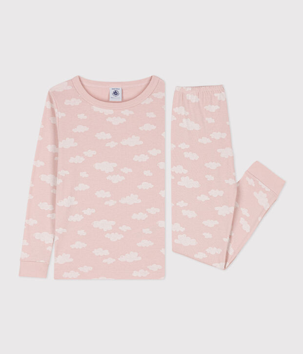 Kinderpyjama aus Baumwolle in schmaler Passform f&uuml;r M&auml;dchen rosa/weiss
