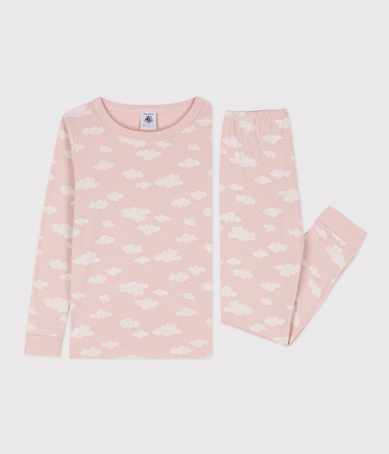 Kinderpyjama aus Baumwolle in schmaler Passform f&uuml;r M&auml;dchen rosa/weiss