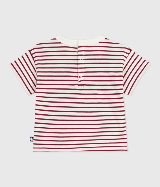 Kurzärmeliges Baby-T-Shirt aus Baumwolle mit Streifen rot MILK/ AMARANTE