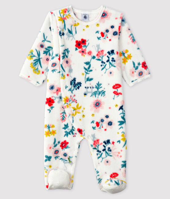 Strampler zum Überziehen mit Blumen-Druck aus Fleece für Mädchen weiss MARSHMALLOW/weiss MULTICO