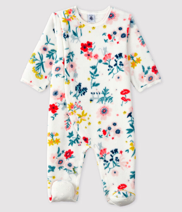 Strampler zum &Uuml;berziehen mit Blumen-Druck aus Fleece f&uuml;r M&auml;dchen weiss/vielfarbig