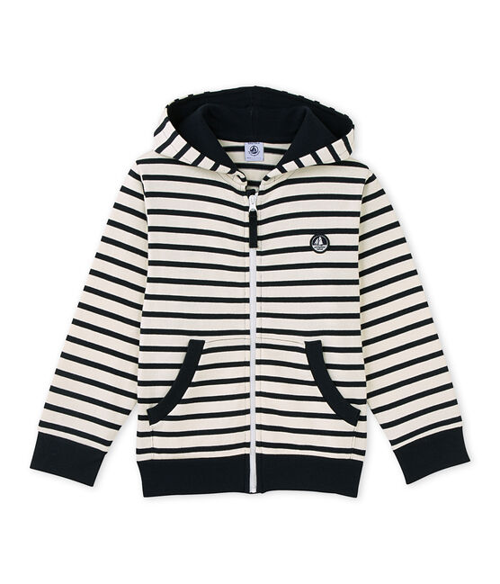 Sweat zippé garçon en jersey lourd beige COQUILLE/blau SMOKING