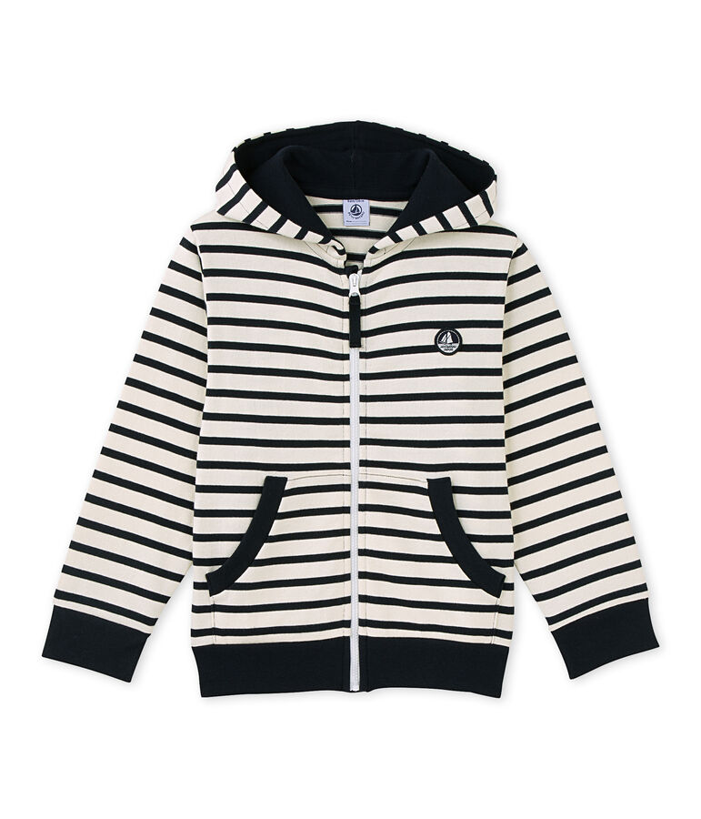 Sweat zipp&eacute; gar&ccedil;on en jersey lourd weiss/blau