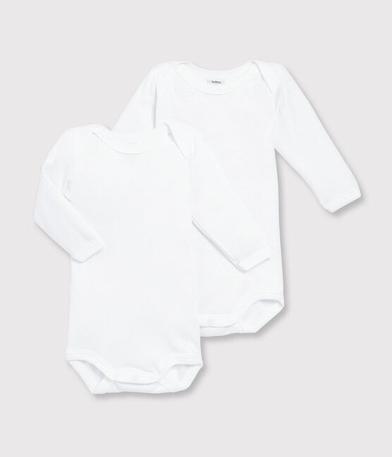 2er-Set langärmelige weiße Baby-Bodys weiss MARSHMALLOW