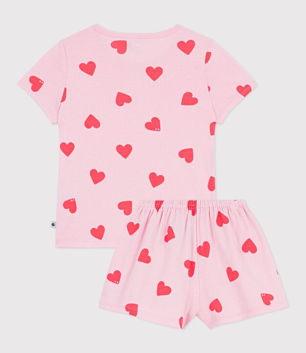 Kinder-Kurzpyjama aus Baumwolle mit Herzmotiv rosa/orange