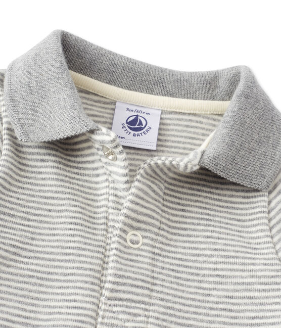 Baby-Jungen-Body mit Milleraies-Ringelmuster grau SUBWAY/beige COQUILLE