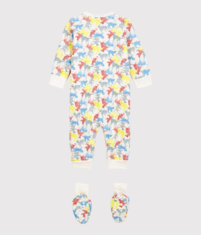 Baby-Nacht-Set aus Molton mit buntem K&auml;tzchen-Motiv weiss/vielfarbig