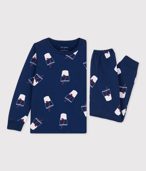 Kinderpyjama aus Bio-Baumwolle Tajinebanane x Petit Bateau blau MEDIEVAL/weiss MULTICO