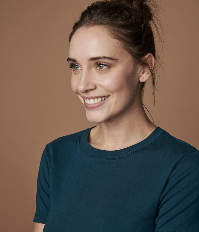 Klassisches Damen-T-Shirt aus Baumwolle mit Rundhalsausschnitt gr&uuml;n