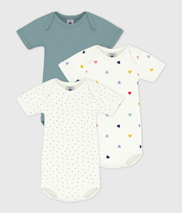 Set kurz&auml;rmeliger Baby-Bodys aus Baumwolle mit Herzmotiv vielfarbig