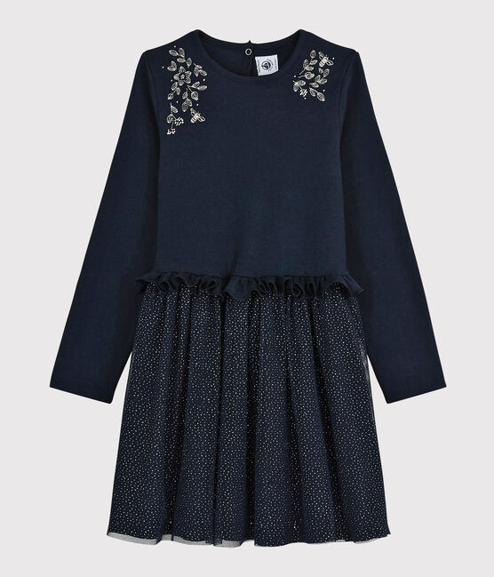 Langärmeliges Kinderkleid für Mädchen blau SMOKING