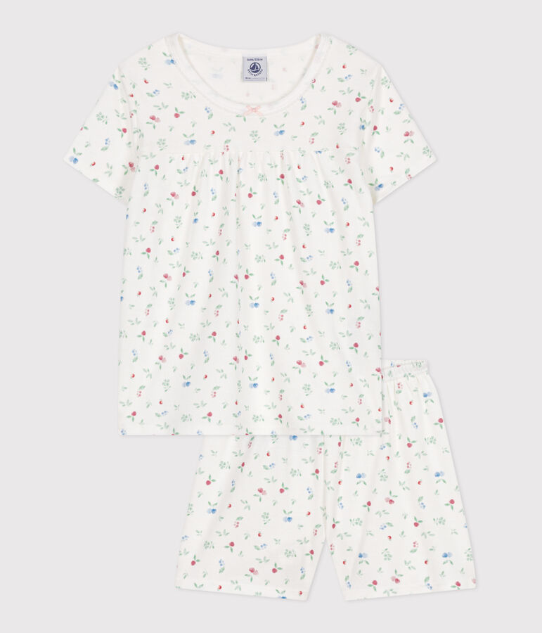 Kinder-Kurzpyjama aus Baumwolle mit Fruchtmotiv weiss MARSHMALLOW/weiss MULTICO