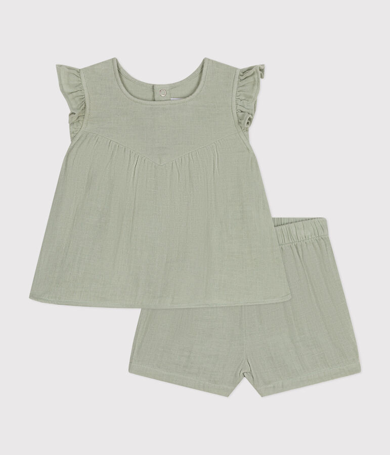 Baby-Set mit Bluse und Shorts aus Musselin-Stoff gr&uuml;n HERBIER