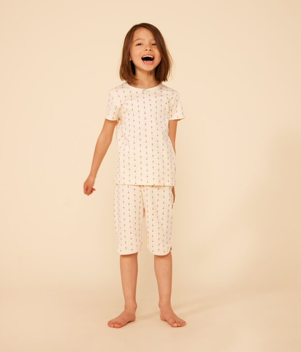 Kinder-Capripyjama aus Baumwolle mit Blumenmuster naturfarben/vielfarbig