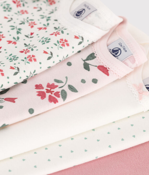 5er-Set kurz&auml;rmelige Strampler aus Baumwolle mit Blumenmuster vielfarbig