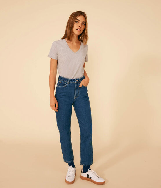 Damen-T-Shirt LE DROIT aus Baumwolle mit V-Ausschnitt grau CHATON CHINE