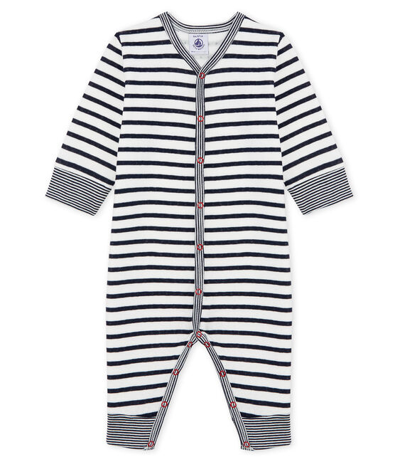 Baby-Strampler ohne Fuß aus Doppelersey für Jungen weiss MARSHMALLOW/blau SMOKING CN