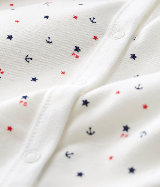 Kombi-Overall aus Rippstrick für Babys weiss MARSHMALLOW/blau SMOKING/ MULTICO