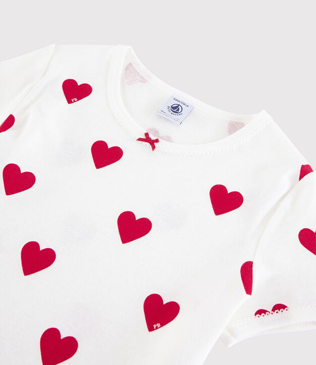 Kinder- Shorts Pyjama aus Baumwolle mit Herzmuster weiss/rot