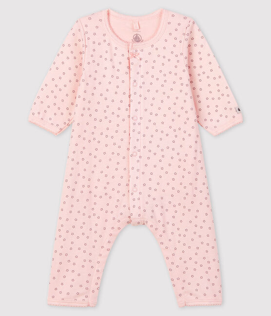Baby-Bodyjama ohne Füße aus Bio-Baumwolle mit kleinem Sternen-Motiv für Mädchen rosa FLEUR/grau CONCRETE