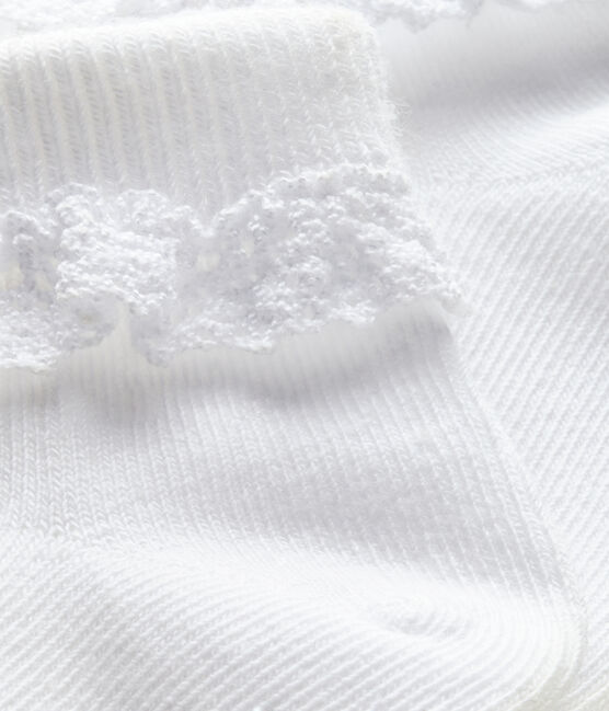 Einfarbige Mädchen-Socken mit Spitzenbesatz weiss ECUME