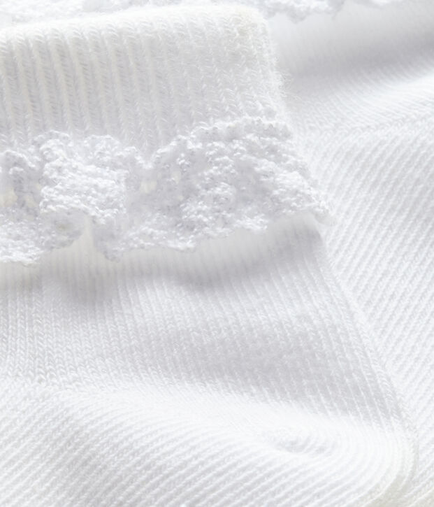 Einfarbige M&auml;dchen-Socken mit Spitzenbesatz weiss