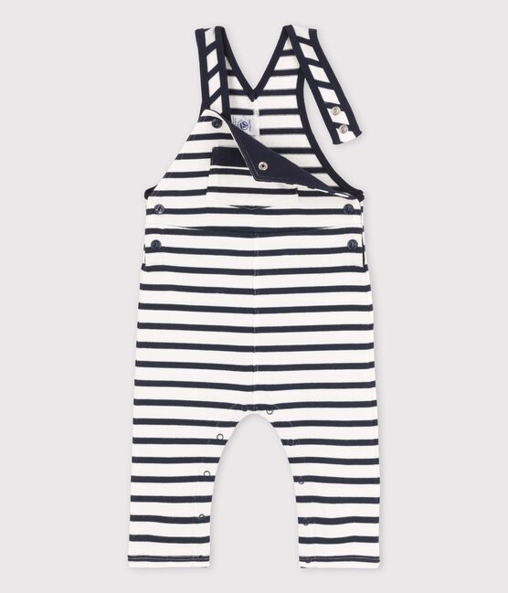 Lange Baby-Latzhose aus Bio-Jersey weiss MARSHMALLOW/blau SMOKING