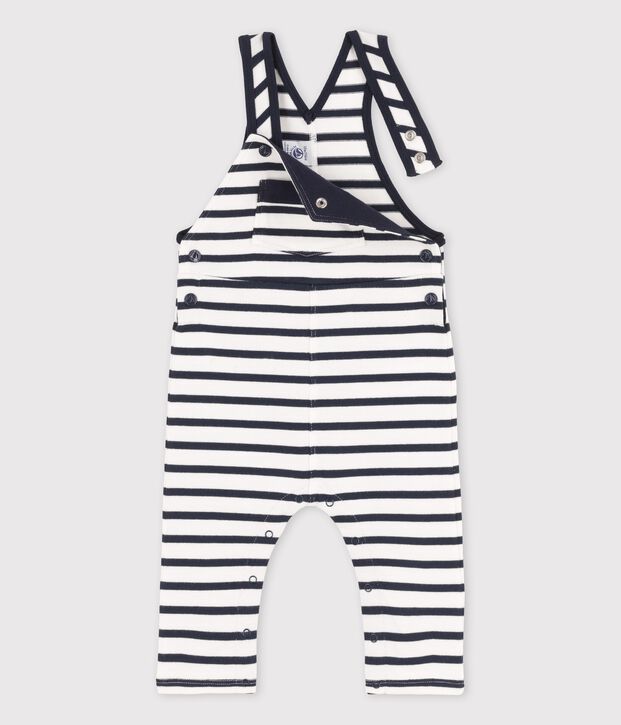 Lange Baby-Latzhose aus Bio-Jersey weiss/blau