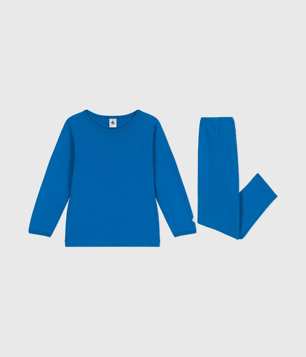 Pyjama  en c&ocirc;te d&eacute;saiguill&eacute;e  manches longues uni blau