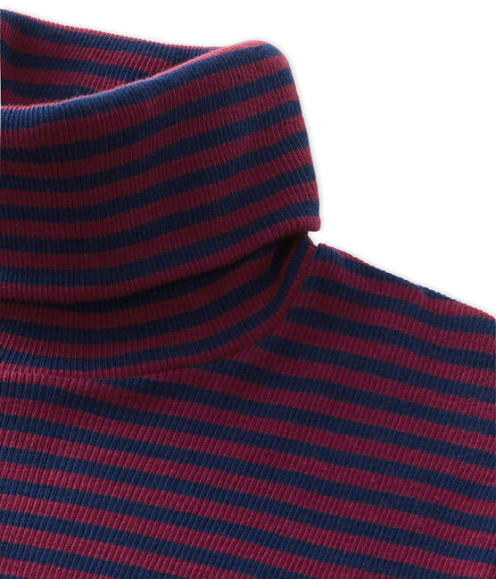 Gestreiftes Damen-Kleid mit Rollkragen aus ultra-leichter Baumwolle rot CLAFOUTI/blau MEDIEVAL