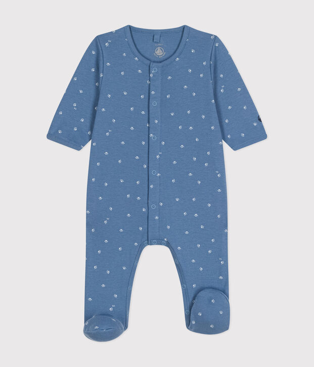 Baby-Strampler aus Baumwolle blau/weiss